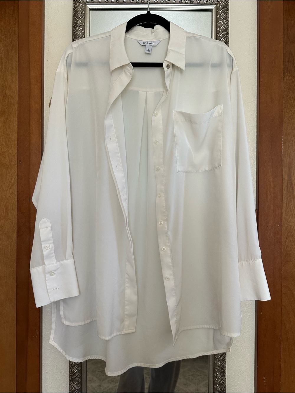 Nine West Ivory Button-Front Longline Shirt